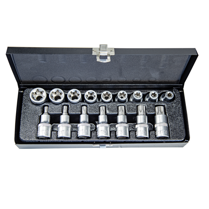 16 Parça 1/2inç CR-V Torx ve E Tipi Torx Lokma Seti