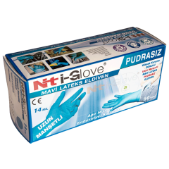 14 mil  L Uzun Manşetli Mavi Lateks Eldiven (50'li Kutu)